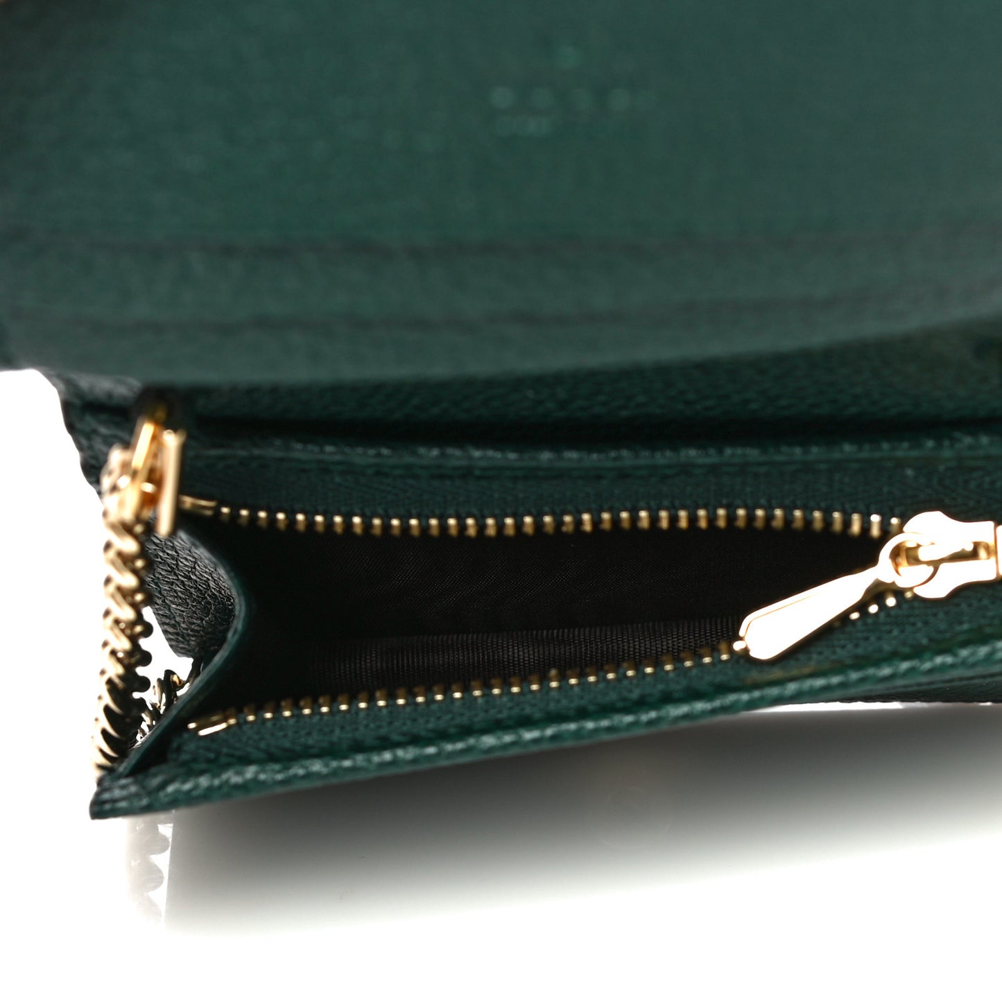 Grainy Calfskin Zumi Chain Card Case Wallet Vintage Green