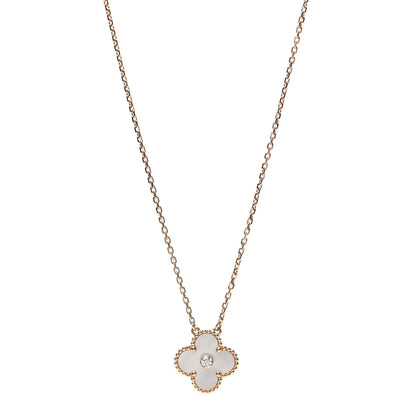 Van Cleef & Arpels 18K Rose Gold Diamond Mother of Pearl Vintage Alhambra Pendant Necklace 3 of 7