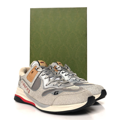 Gucci Metallic Calfskin Glitter Mesh Mens Ultrapace Sneakers 8 Silver Light Grey Mystic White 9 of 9