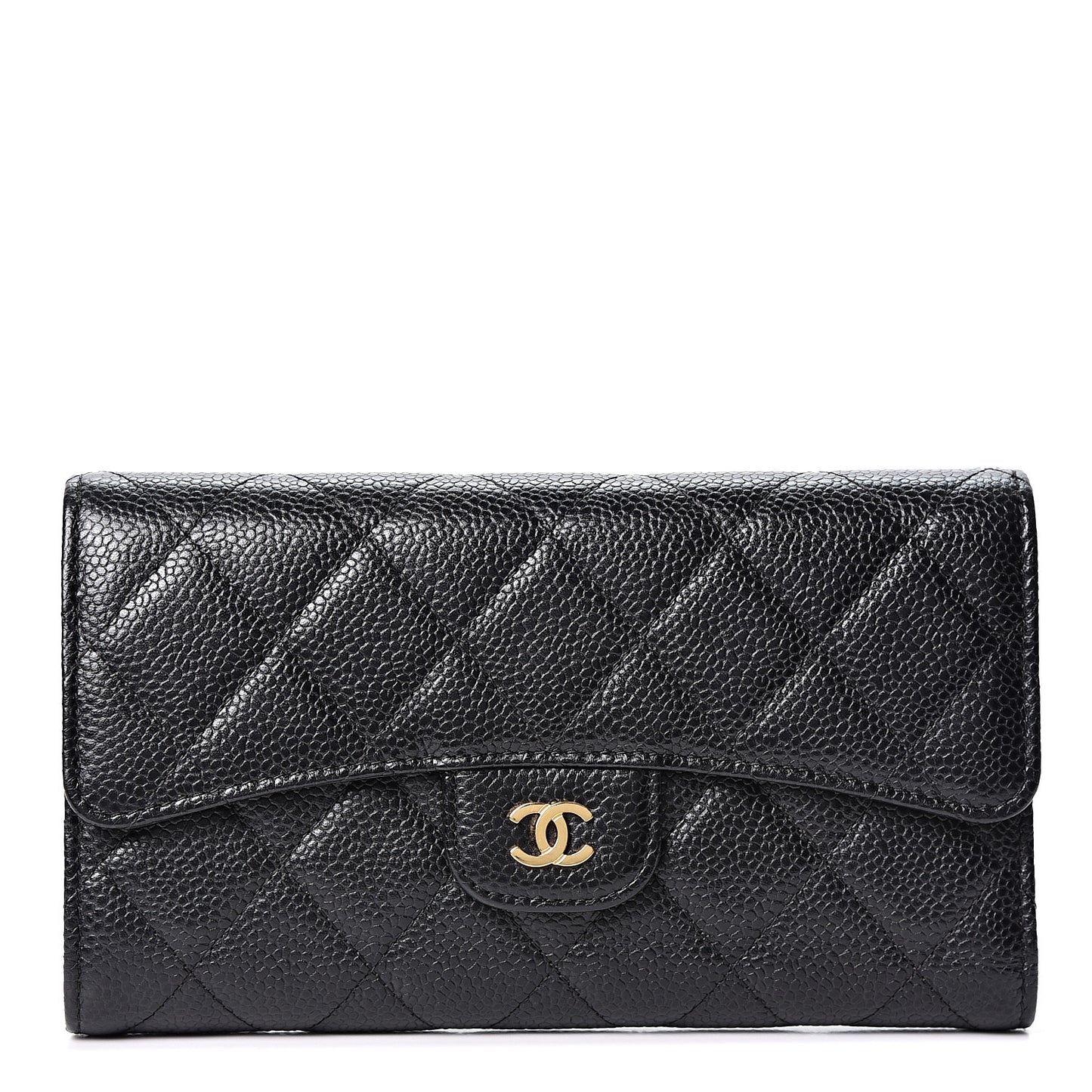 Caviar Quilted Large Flap Wallet Black