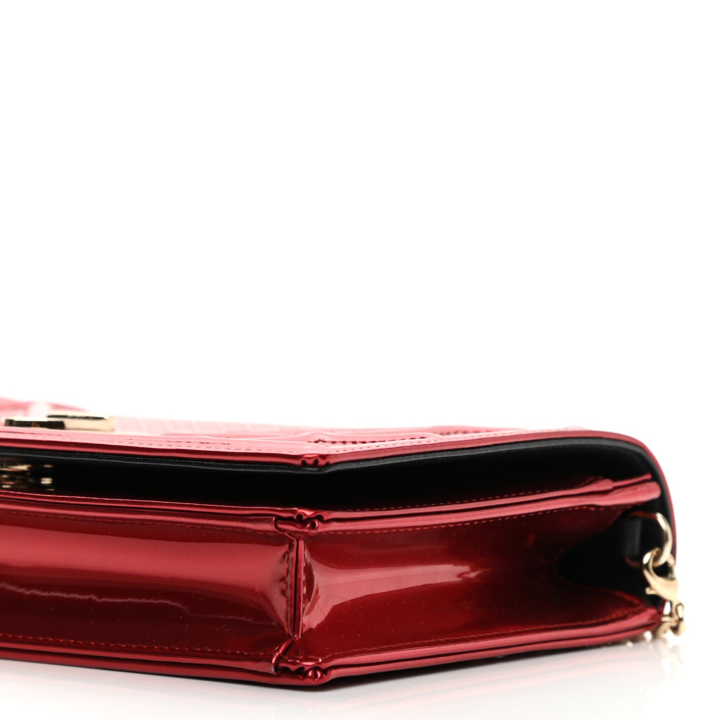 Metallic Patent Micro-Cannage Diorama Wallet on Chain Pouch Red