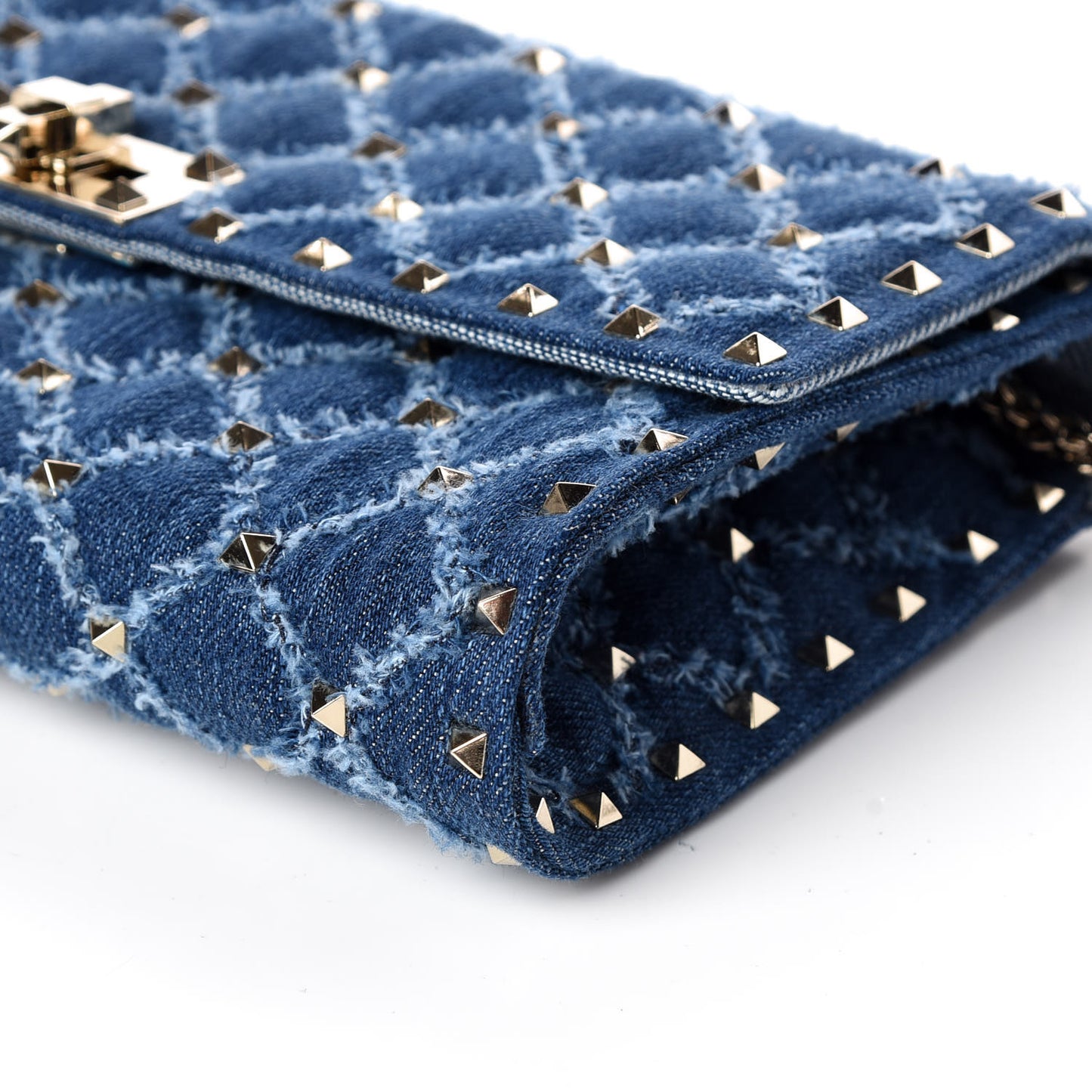 Denim Rockstud Spike Wallet on Chain Blue