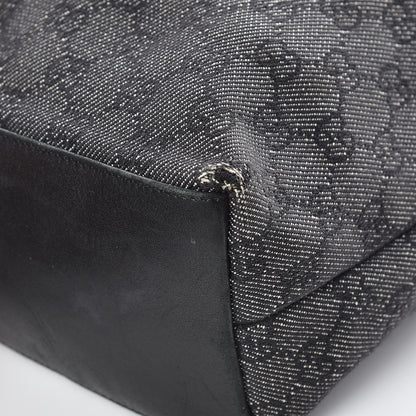 Gucci Denim Monogram Bamboo Top Handle Tote Black 10 of 13