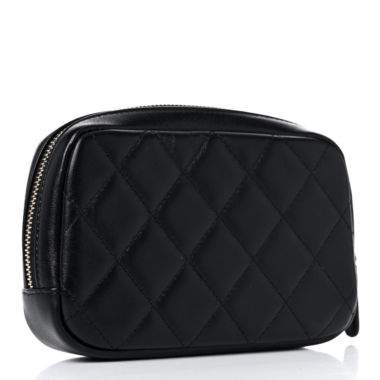 Lambskin Quilted Small Curvy Pouch Cosmetic Case Black