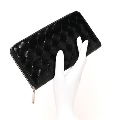 Bottega Veneta Spazzolato Calfskin Intrecciato Zip Around Wallet Black 2 of 7