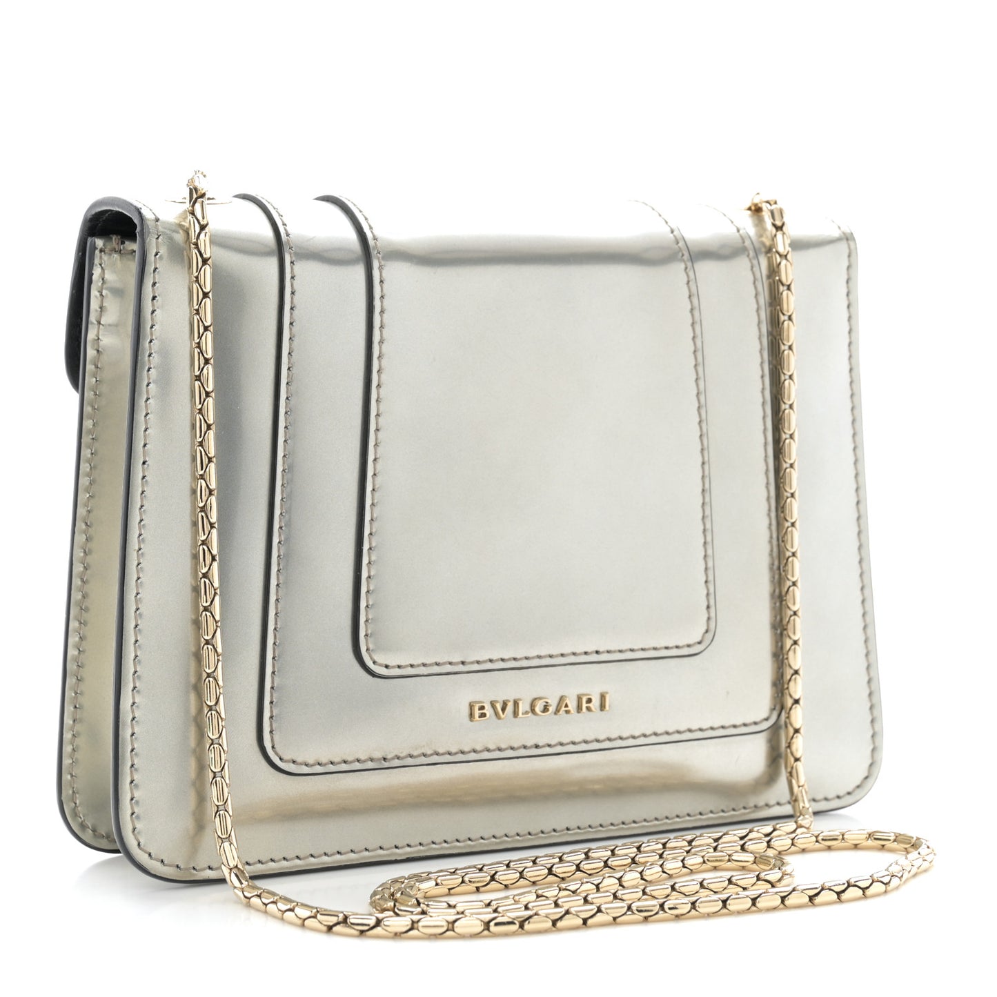 Metallic Calfskin Small Serpenti Forever Snake Strap Crossbody Bag Silver