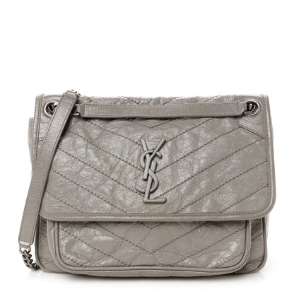 Saint Laurent Crinkled Calfskin Matelasse Monogram Medium Niki Chain Satchel Fog 1 of 11