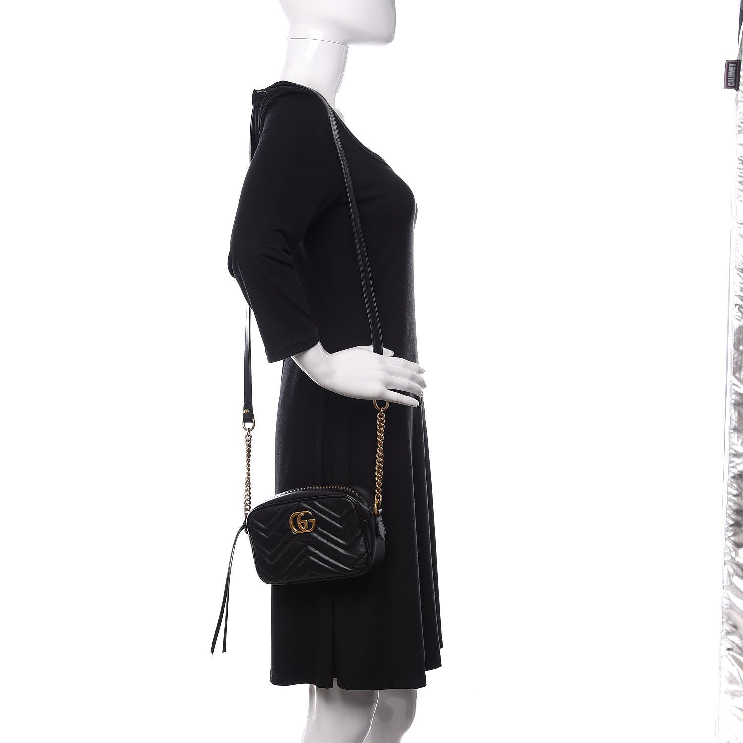 Gucci Calfskin Matelasse Mini GG Marmont Chain Shoulder Bag Black 2 of 10