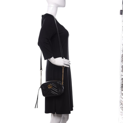 Gucci Calfskin Matelasse Mini GG Marmont Chain Shoulder Bag Black 2 of 10