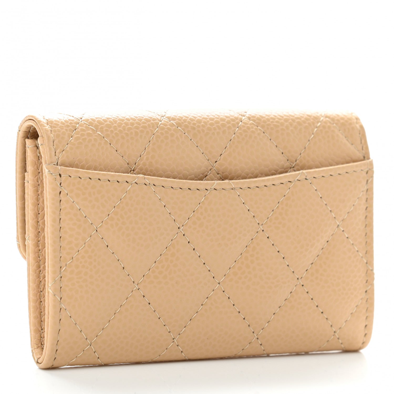 Chanel Caviar Quilted Flap Card Holder Wallet Beige 3 of 9