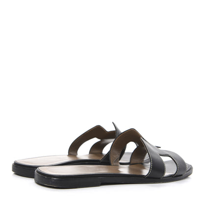 Hermes Box Calfskin Oran Sandals 37.5 Black 4 of 9