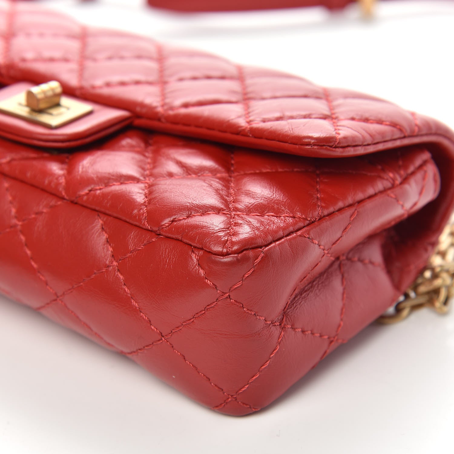 Chanel Aged Calfskin Quilted 2.55 Reissue Flap Belt Bag Red 10 of 10