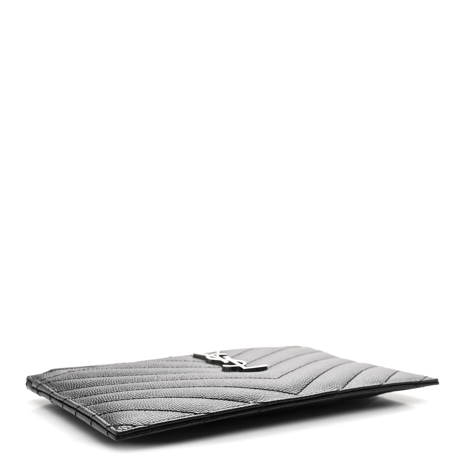 Saint Laurent Grain De Poudre Chevron Monogram Bill Pouch Black 4 of 7