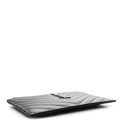 Saint Laurent Grain De Poudre Chevron Monogram Bill Pouch Black 4 of 7
