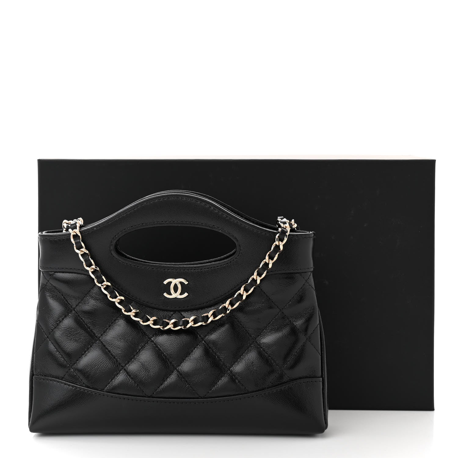 Chanel Shiny Crumpled Calfskin Quilted Nano 31 Shopping Bag Black 11 of 11