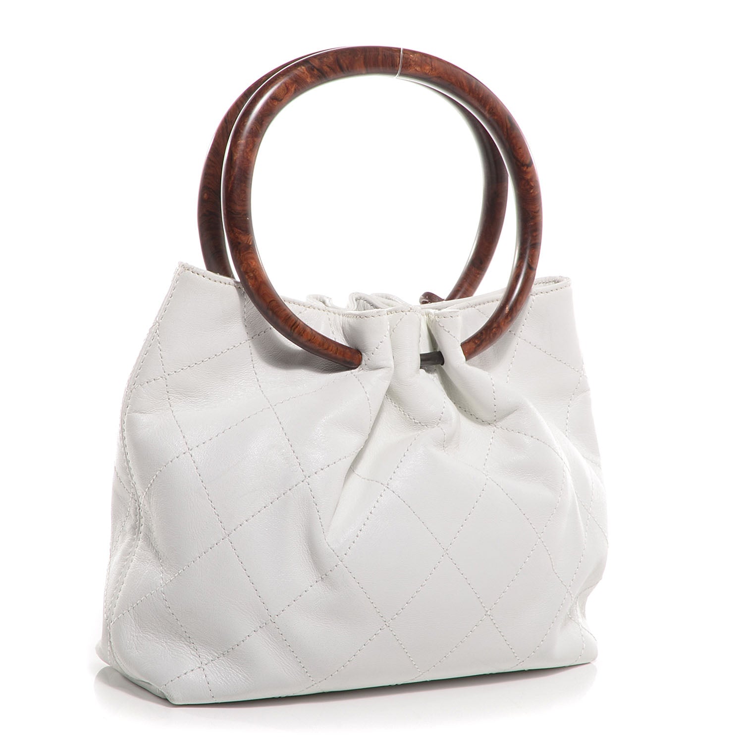 Chanel Lambskin Stitched Wood Handle Bag White 3 of 7