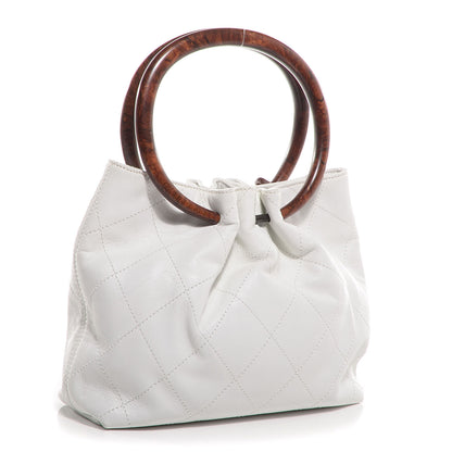 Chanel Lambskin Stitched Wood Handle Bag White 3 of 7