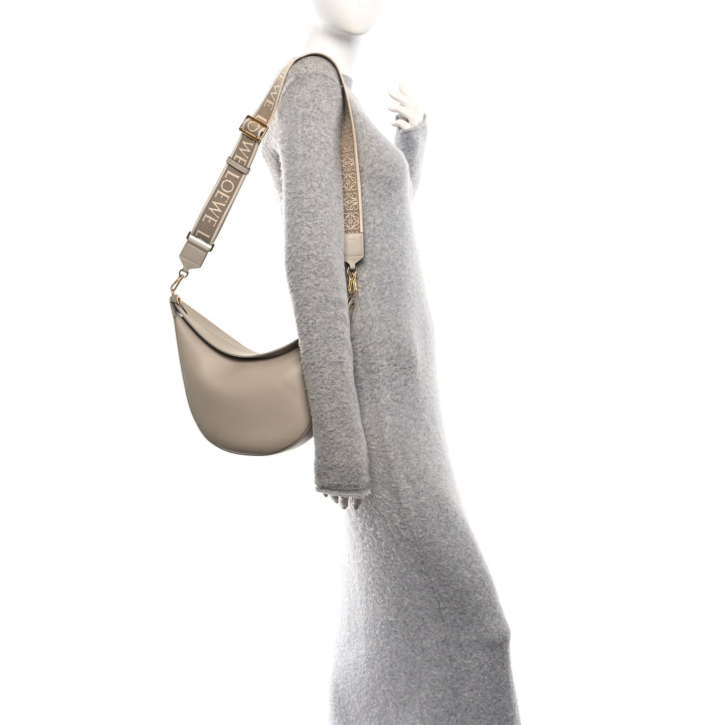 Satin Calfskin Jacquard Small Luna Bag Oat