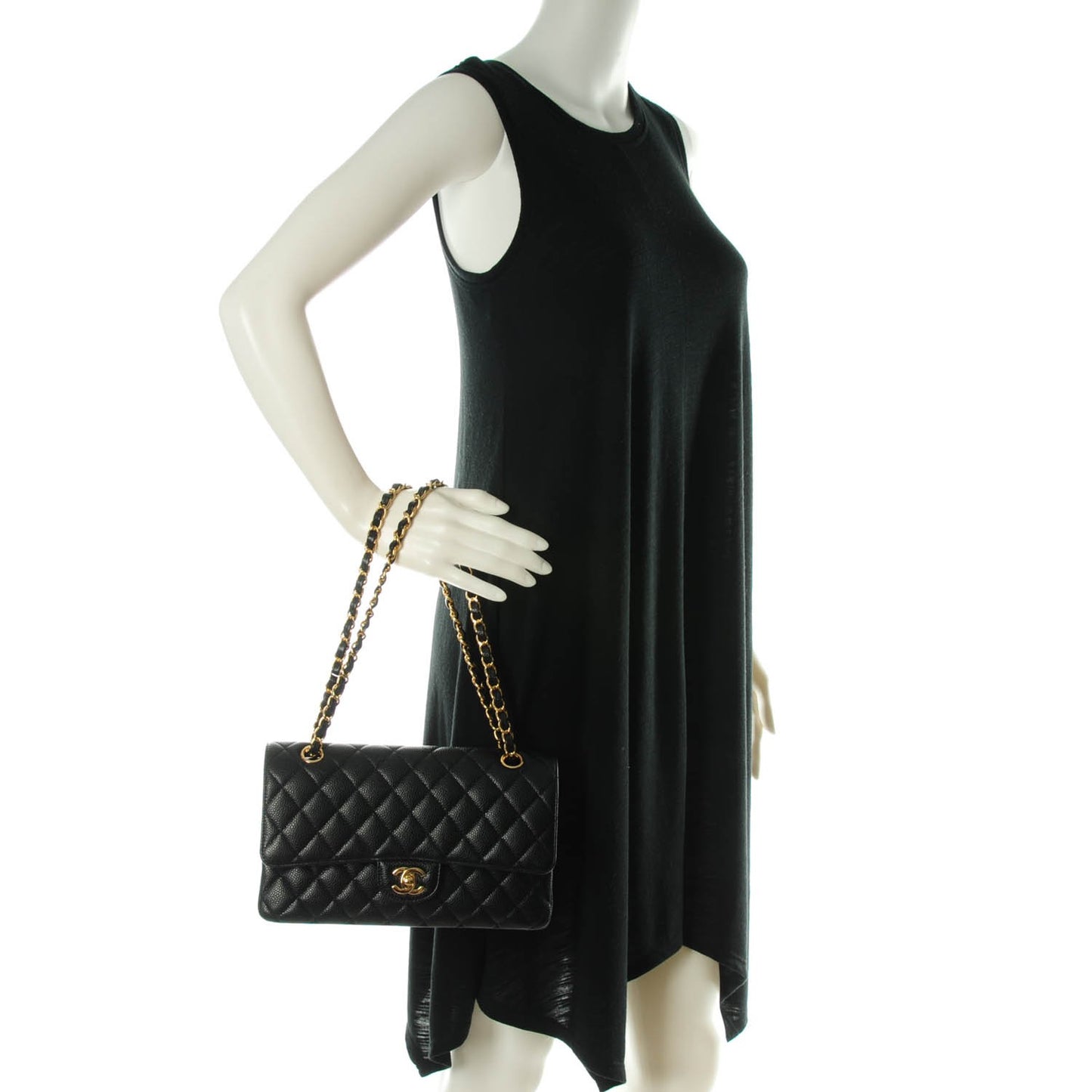 Caviar Quilted Medium Double Flap Black
