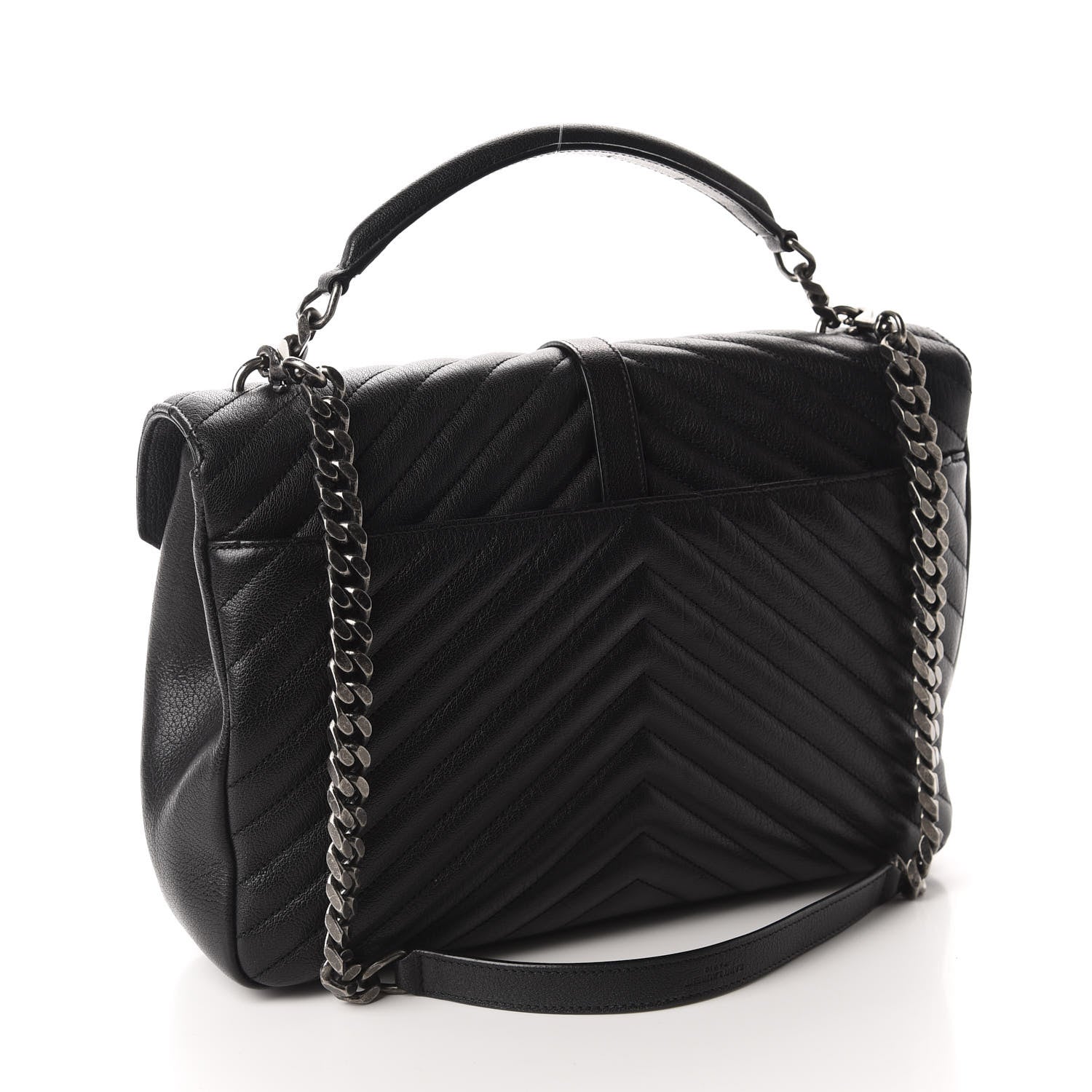 Saint Laurent Sheepskin Matelasse Chevron Monogram Large College Satchel Black 2 of 12