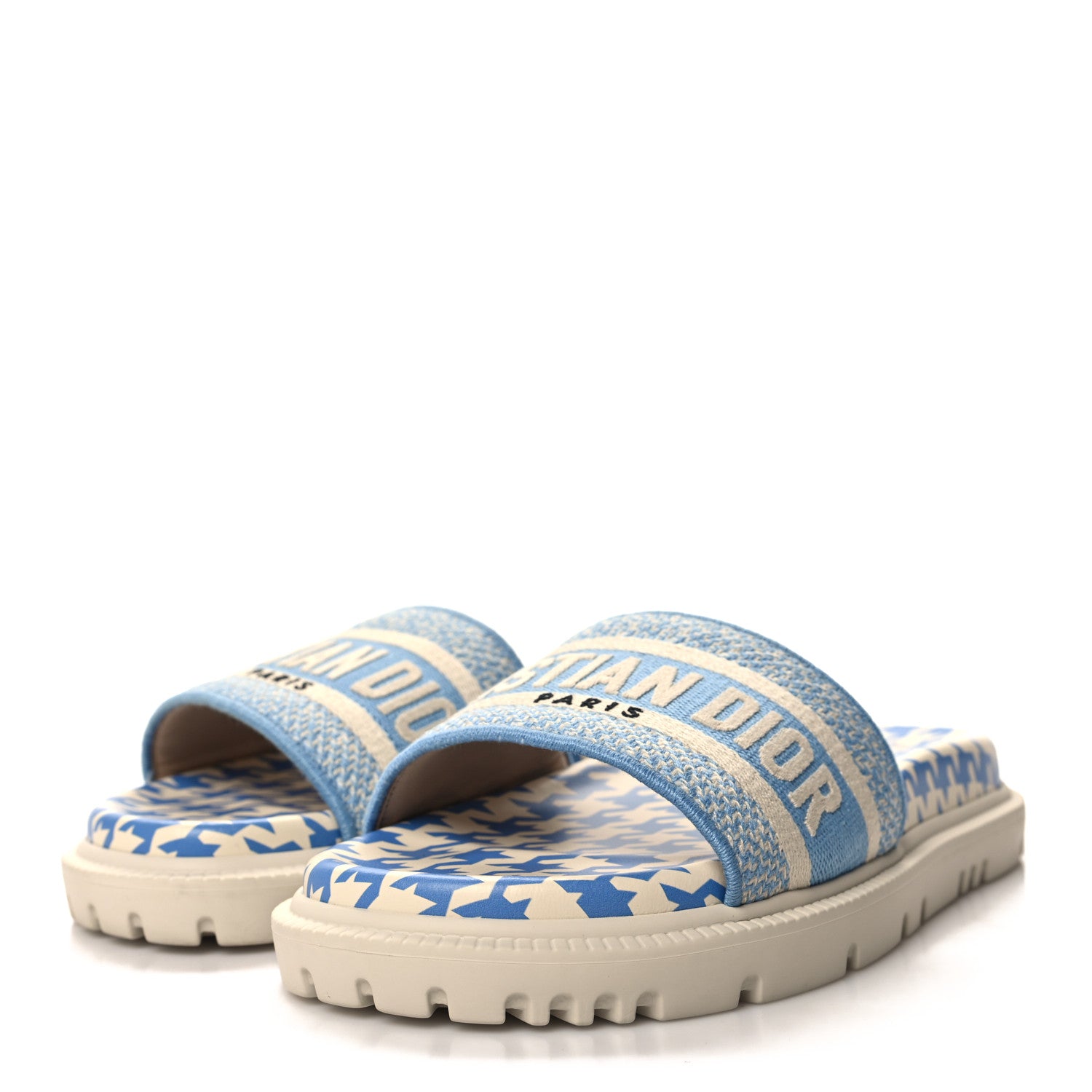 Christian Dior Micro PDP Cotton Houndstooth Embroidered Dway 10mm Slide Sandals 35.5 Cornflower 3 of 8