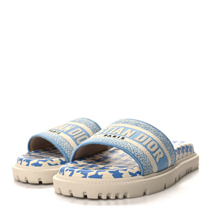 Christian Dior Micro PDP Cotton Houndstooth Embroidered Dway 10mm Slide Sandals 35.5 Cornflower 3 of 8