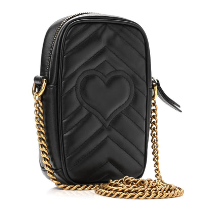 Gucci Calfskin Matelasse Mini GG Marmont Crossbody Bag Black 3 of 11