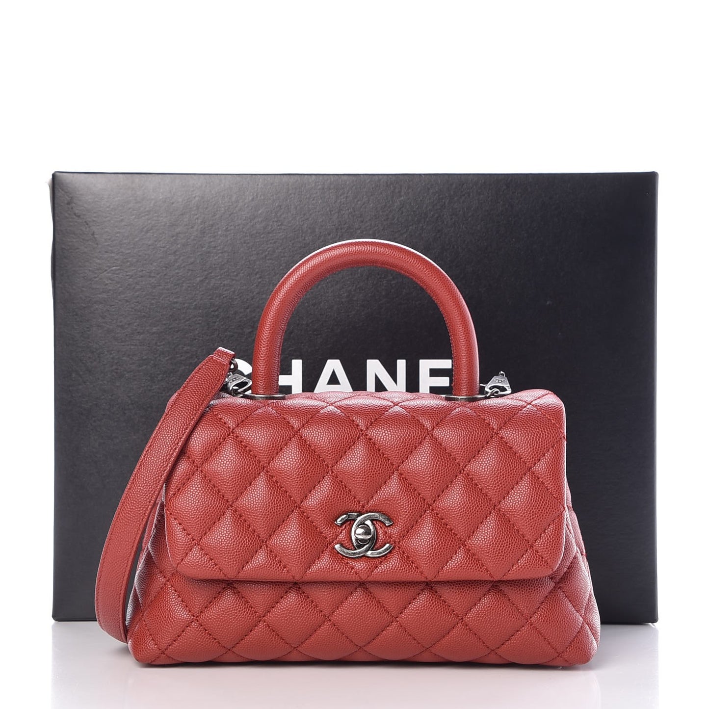 Caviar Quilted Mini Coco Handle Flap Dark Red