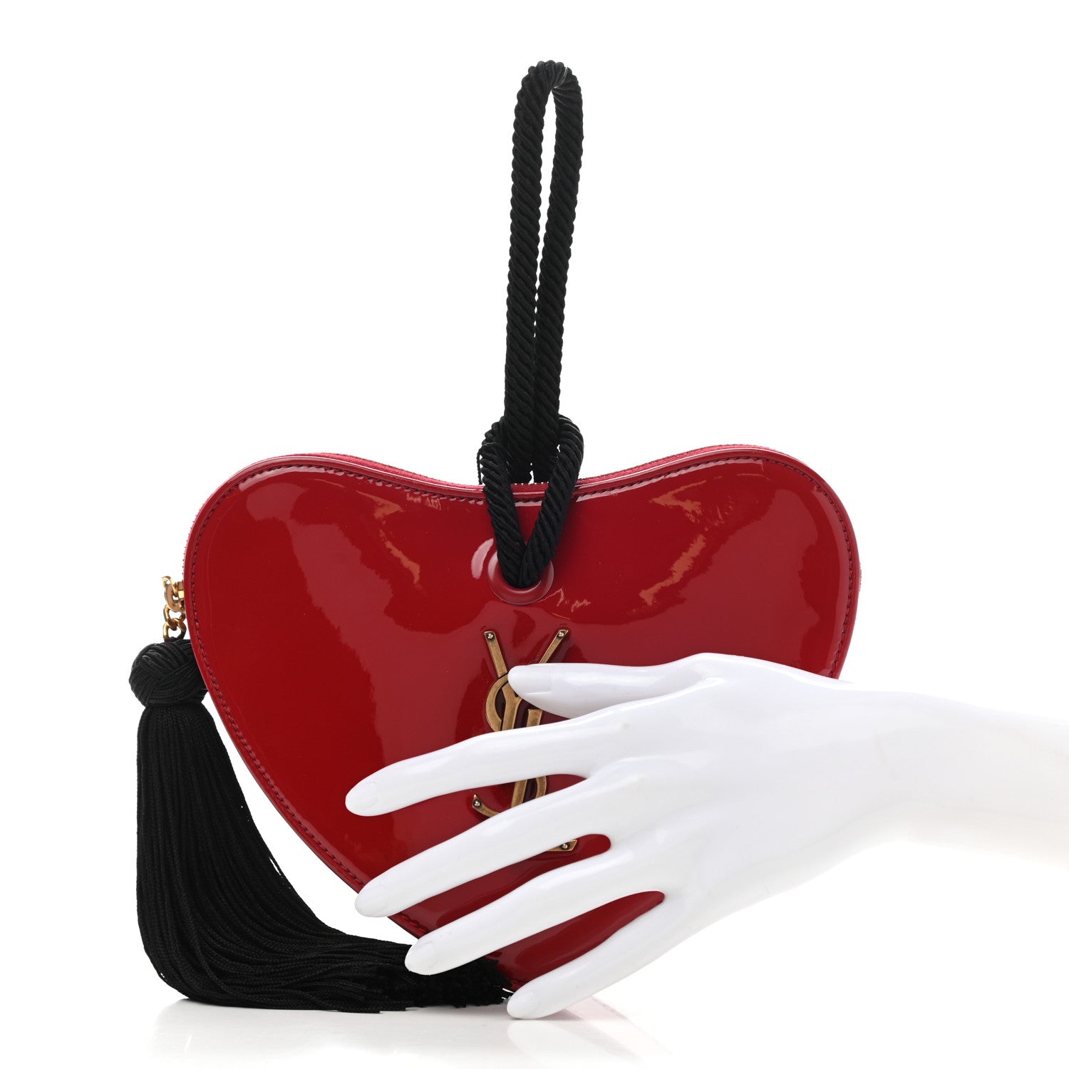 Saint Laurent Patent Sac Coeur Heart Shaped Clutch Red 2 of 11