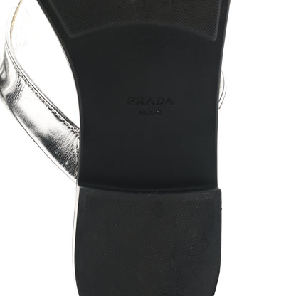 Prada Metallic Calfskin Logo Thong Sandals 37 Silver 6 of 7
