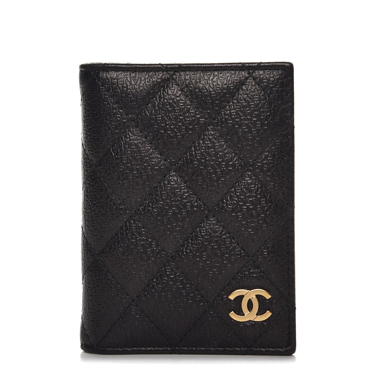 Letter Calfskin Embossed Quilted CC Card Holder Wallet Black