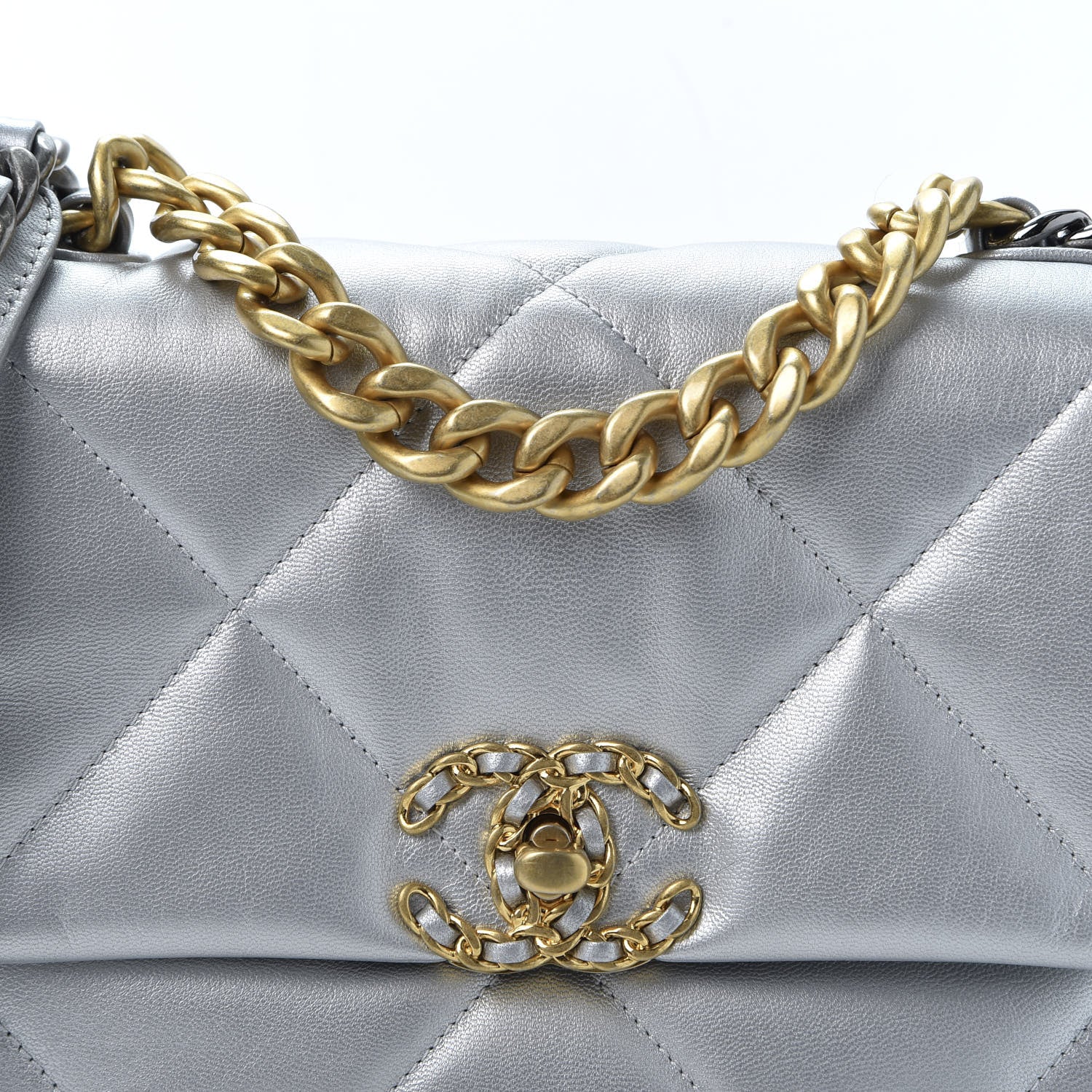 Chanel Metallic Goatskin Quilted Medium 19 Flap Silver 9 of 10