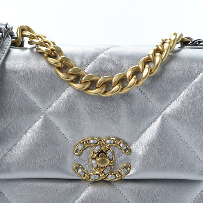Chanel Metallic Goatskin Quilted Medium 19 Flap Silver 9 of 10