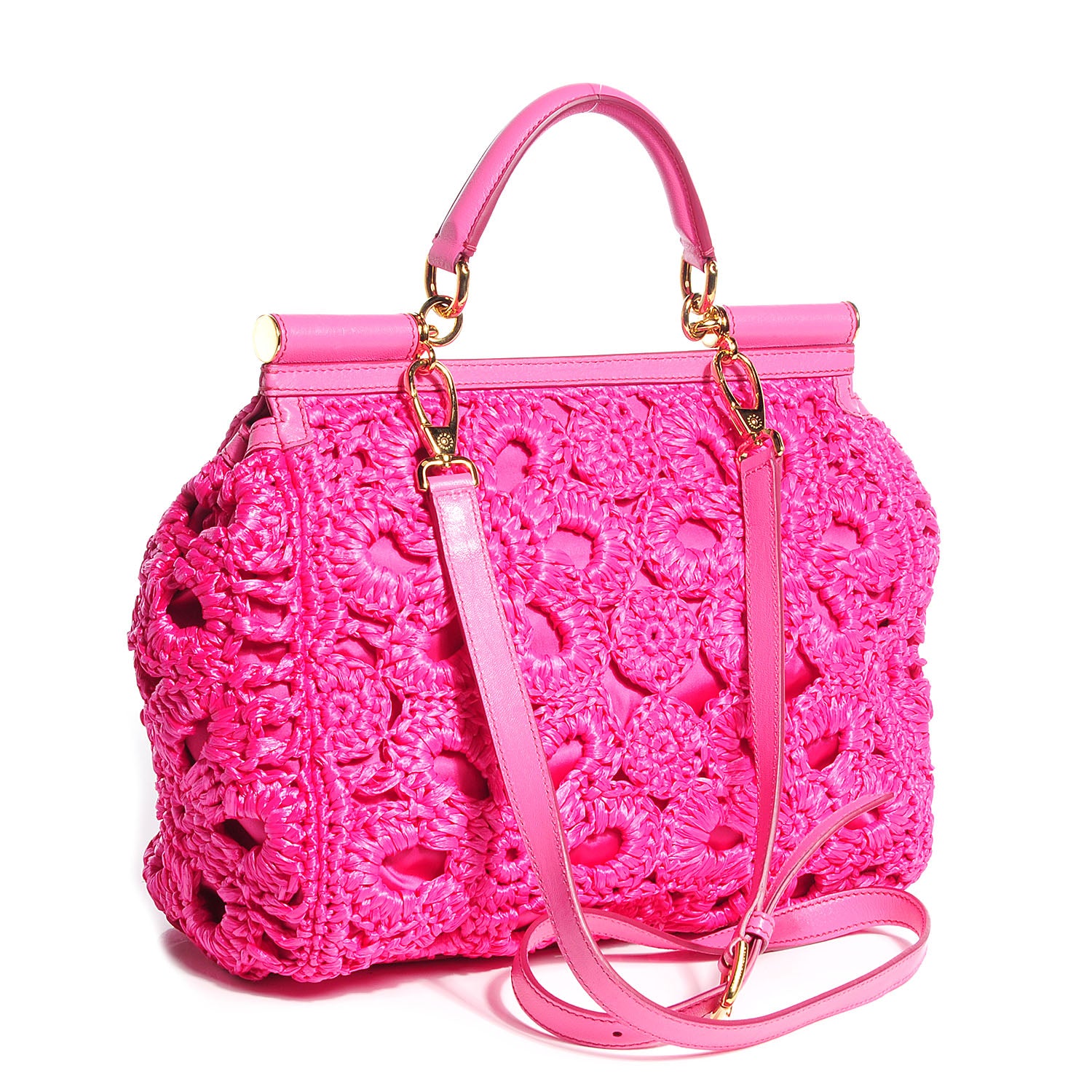 Dolce & Gabbana Straw Crocheted Miss Sicily Top Handle Bag Rosa 3 of 6