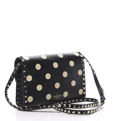 Valentino Garavani Vitello Polka Dot Medium Rockstud Flip Lock Crossbody Bag Black Light Ivory 3 of 14