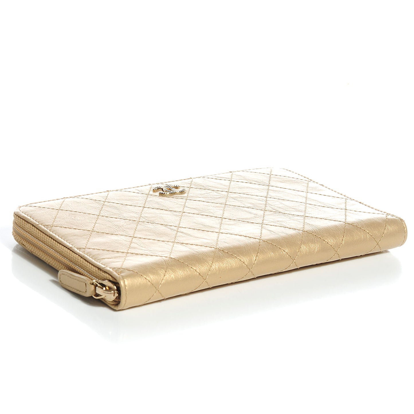 Calfskin Large Zip Around Wallet Gold