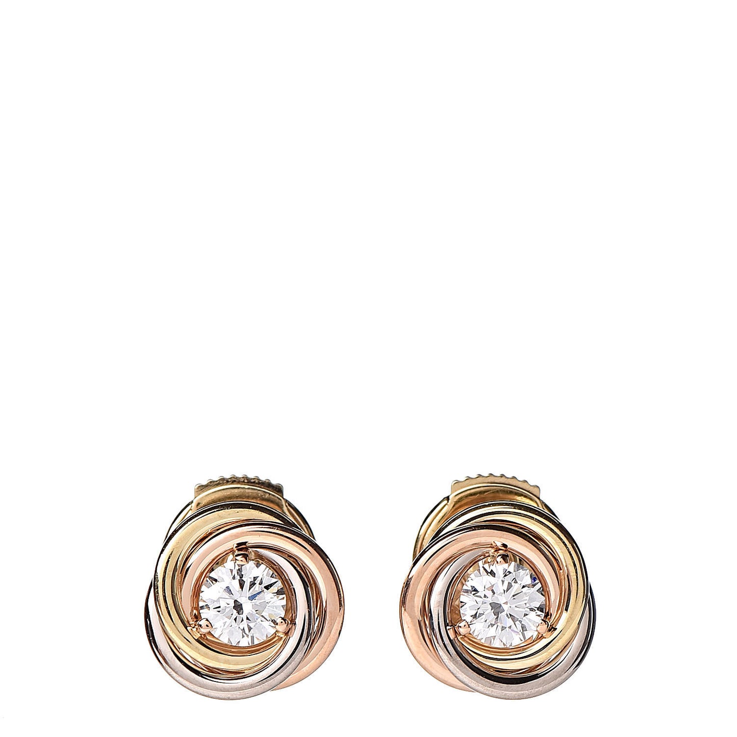 18K Pink Yellow White Gold Diamond .36ctw Trinity De Cartier Stud Earrings