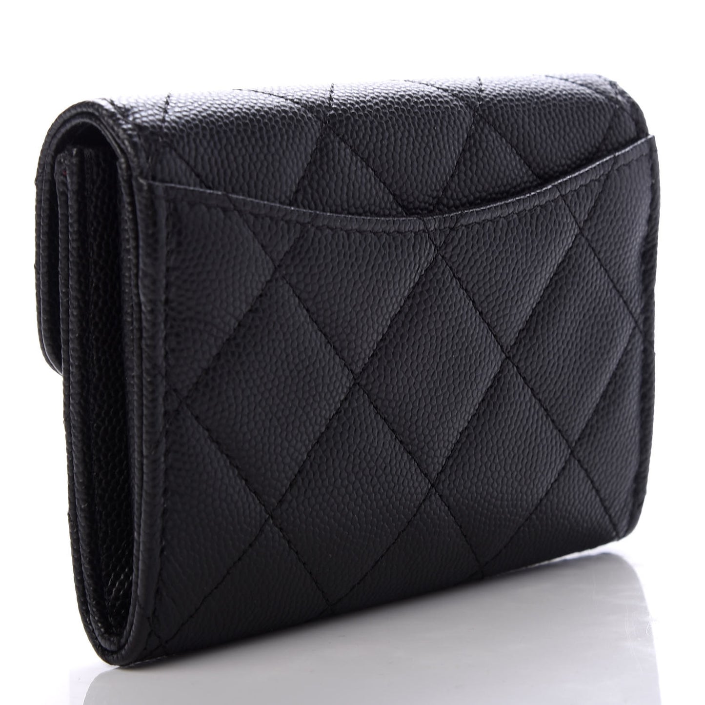 Caviar Quilted Flap Card Holder Wallet Black