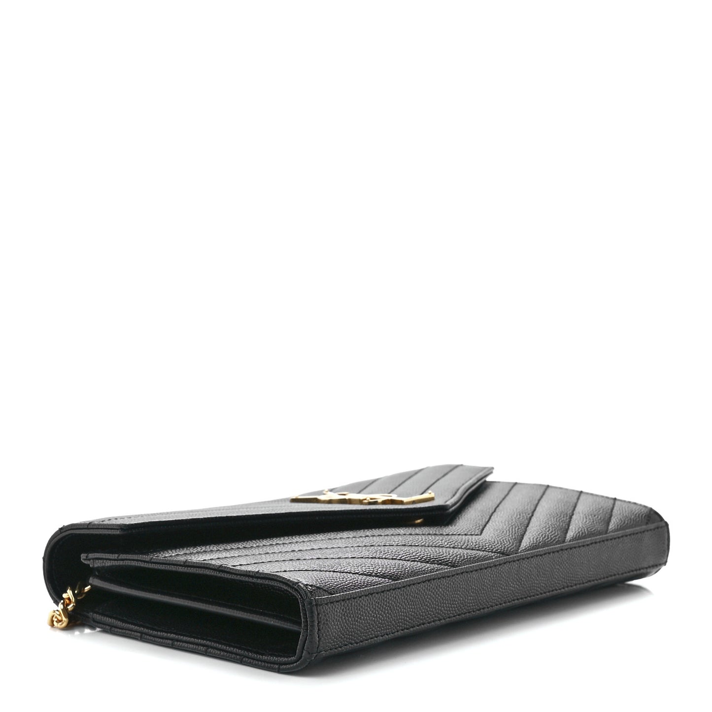 Grain De Poudre Matelasse Chevron Monogram Chain Wallet Black