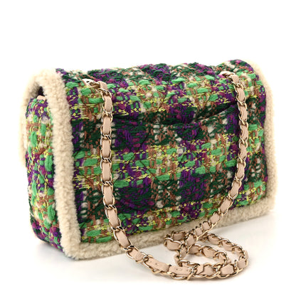 Chanel Tweed Shearling Large Flap Bag Green Purple Ecru Brown 3 of 10