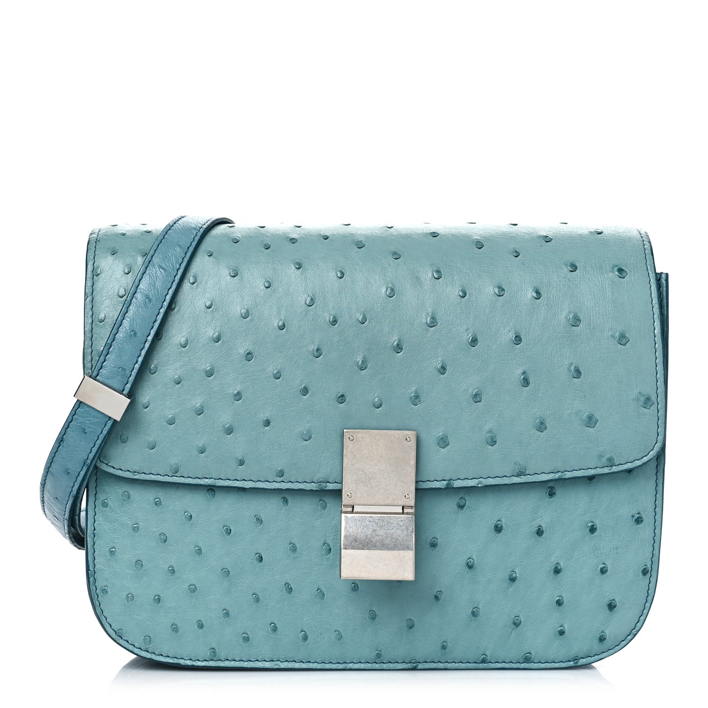 Ostrich Medium Classic Box Flap Bag Medium Blue
