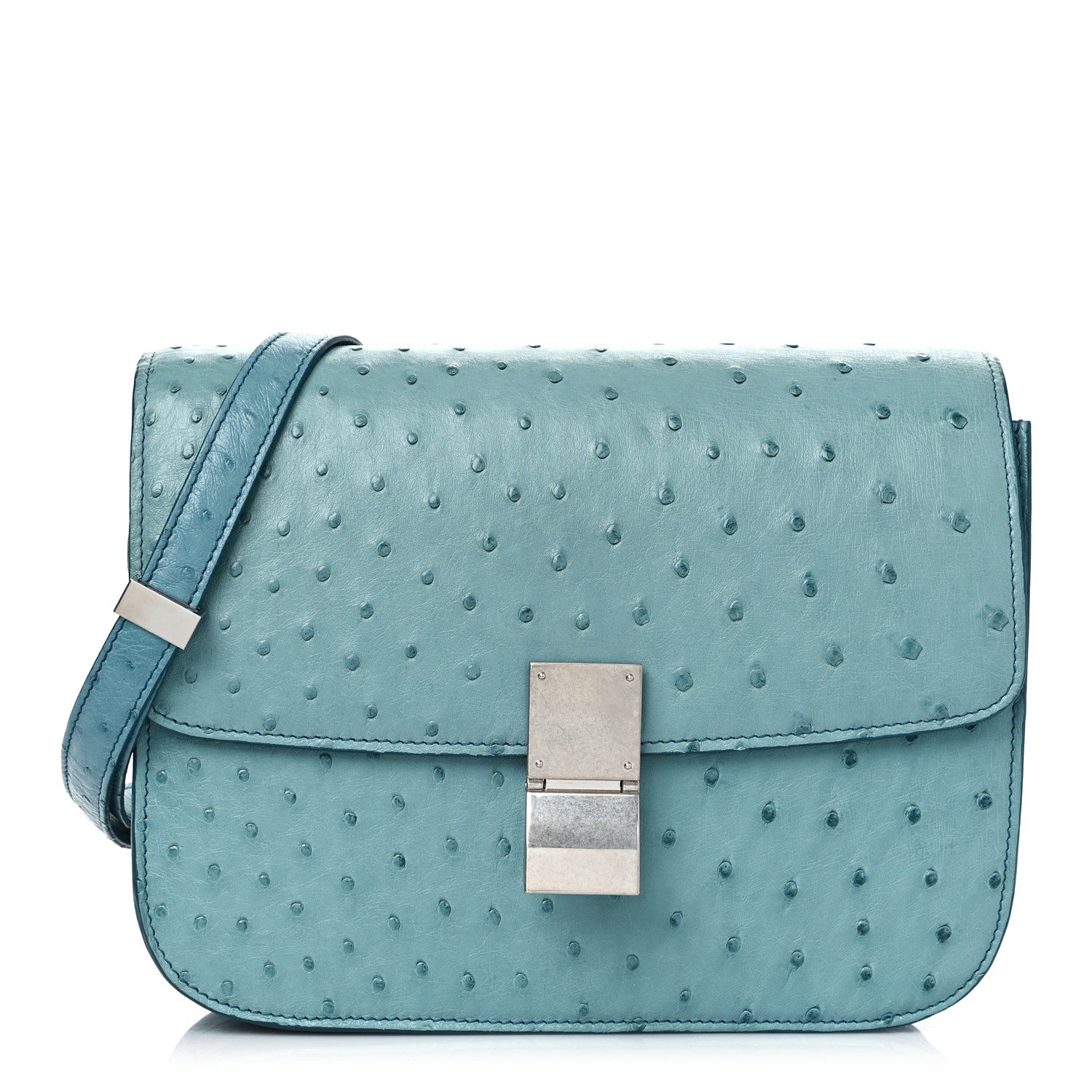 Celine Ostrich Medium Classic Box Flap Bag Medium Blue 1 of 8
