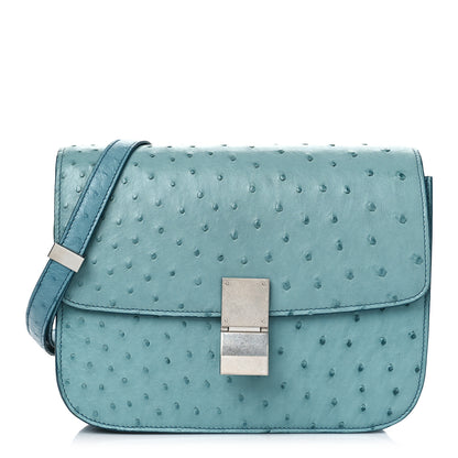 Celine Ostrich Medium Classic Box Flap Bag Medium Blue 1 of 8