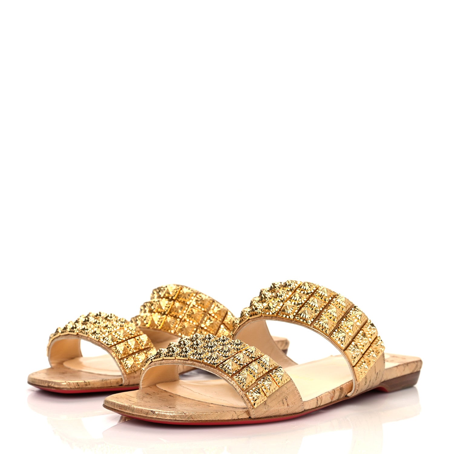 Christian Louboutin Liege Pepite Studded Myriadiam Flat Slide Sandals 38 Gold 3 of 8
