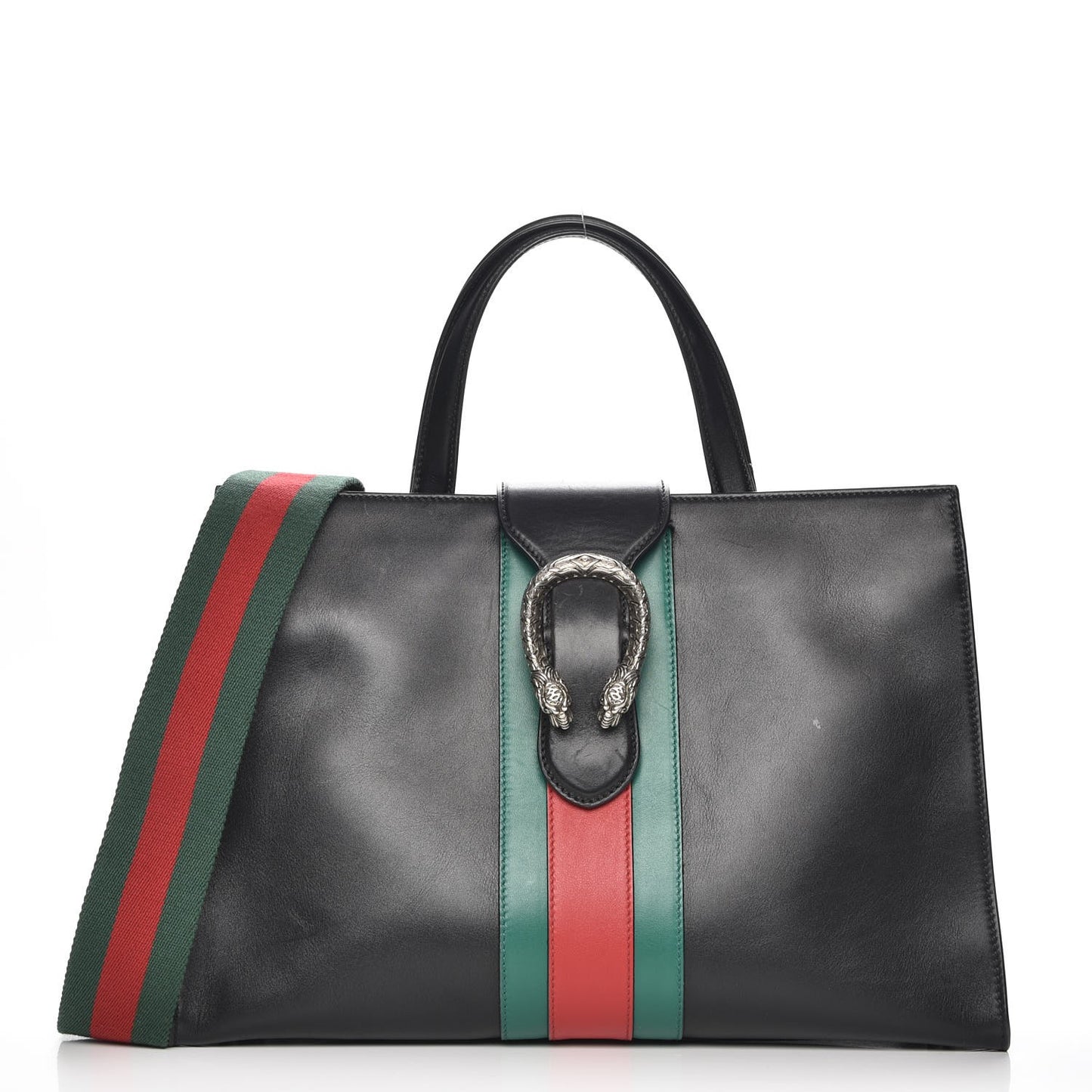 Calfskin Web Stripe Large Dionysus Tote Bag Black