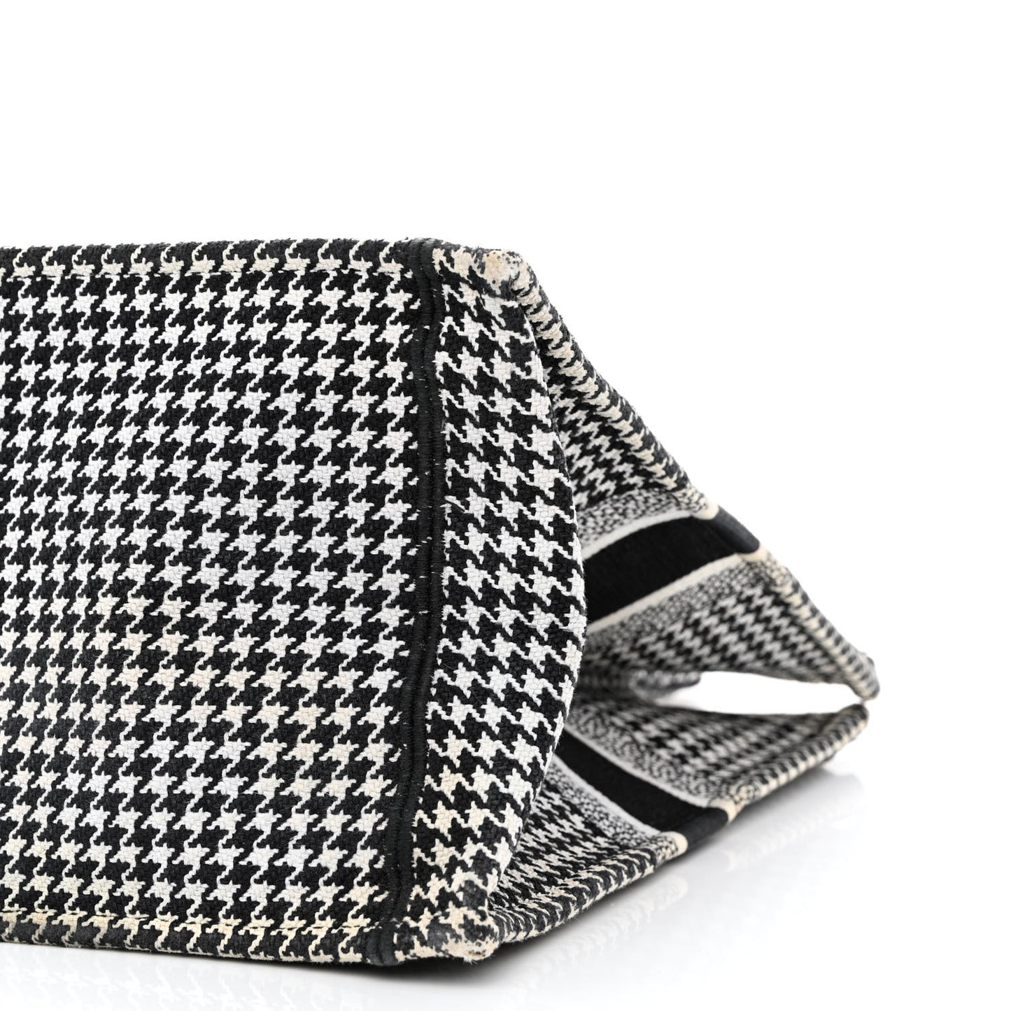 Canvas Houndstooth Embroidered Book Tote Black White