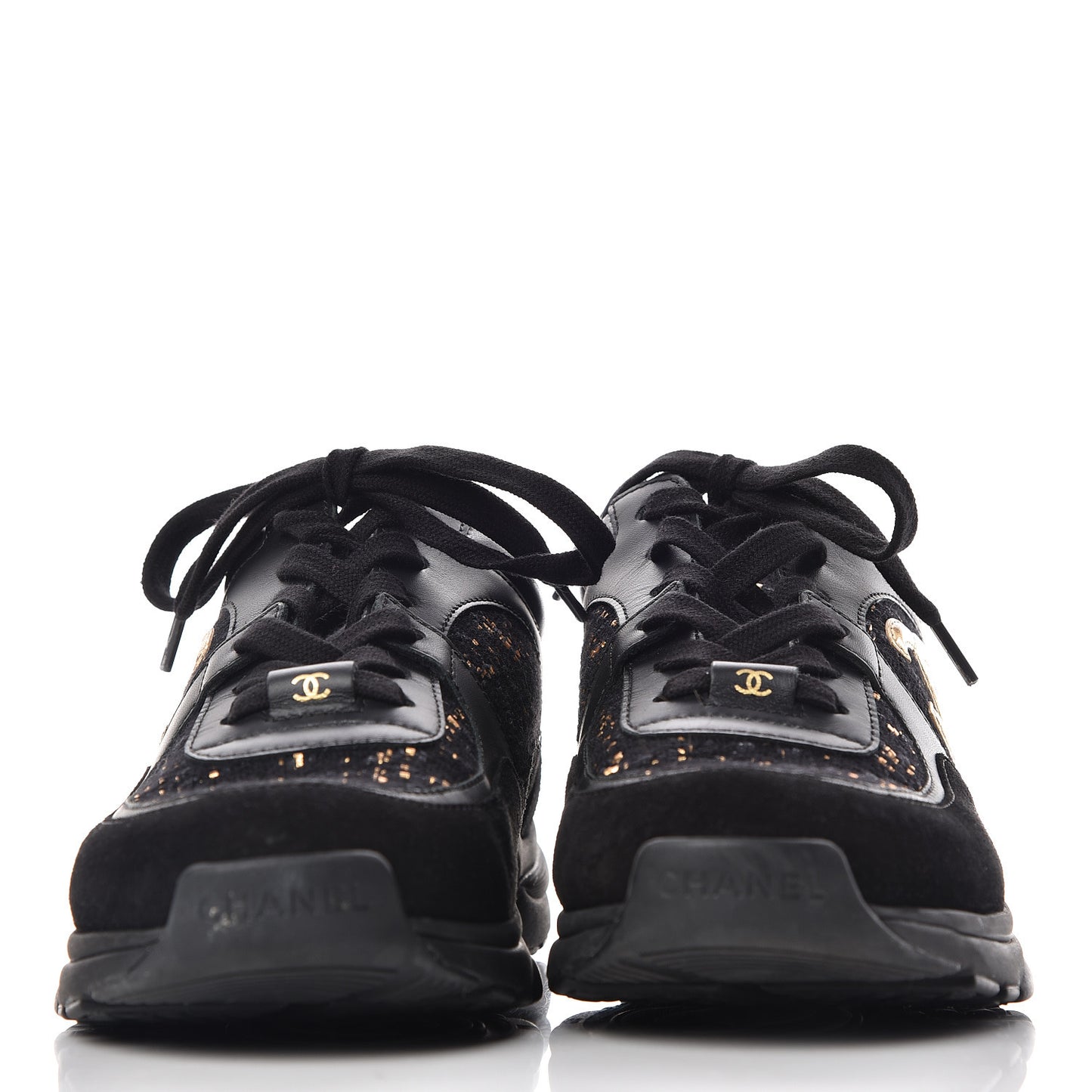 Velour Tweed CC Sneakers 37.5 Black Gold