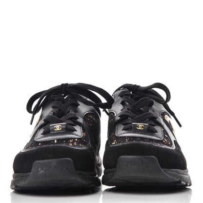 Chanel Velour Tweed CC Sneakers 37.5 Black Gold 2 of 8