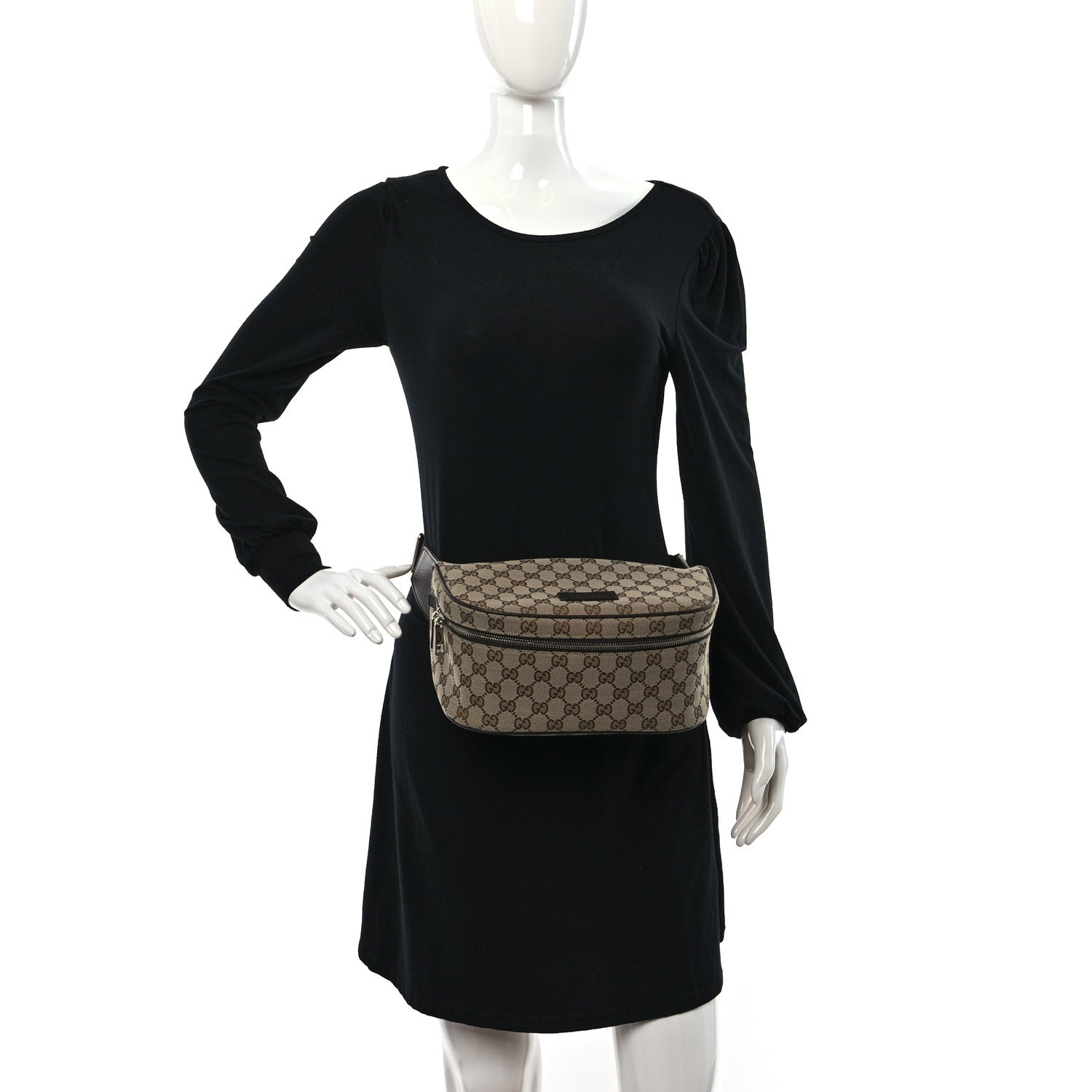 Gucci Monogram Dollar Calfskin Waist Pouch Beige Ebony Testa di Moro Marrone Scuro 2 of 10