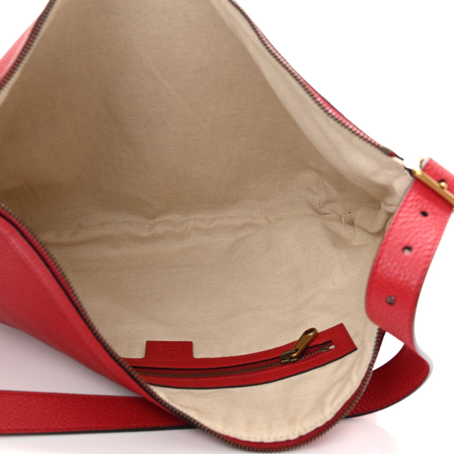 Grained Calfskin Logo Half Moon Hobo Red